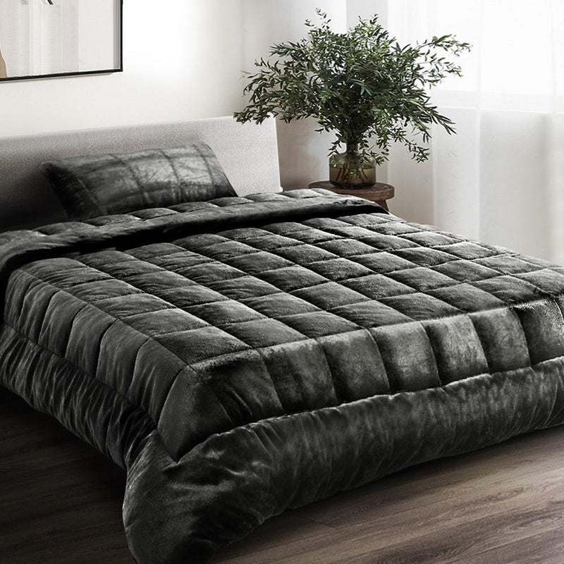 Giselle Bedding Faux Mink Quilt Single Size Charcoal - John Cootes