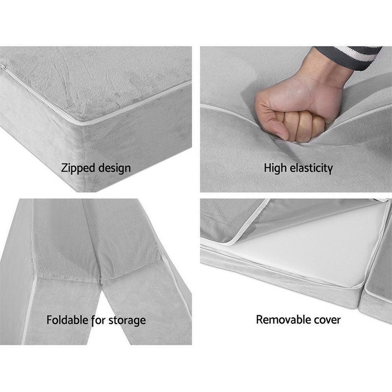 Giselle Bedding Folding Foam Mattress Portable Sofa Bed Lounge Chair Velvet Light Grey - John Cootes