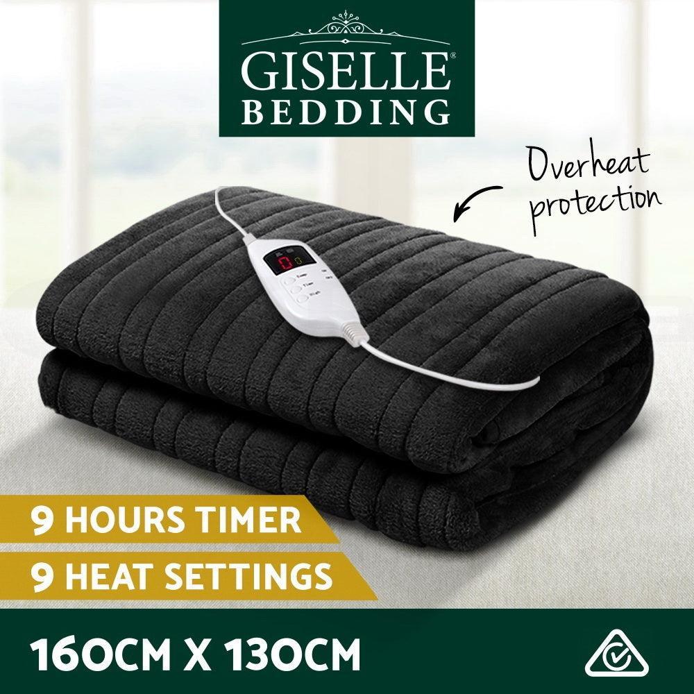 Giselle Bedding Heated Electric Throw Rug Fleece Sunggle Blanket Washable Charcoal - John Cootes