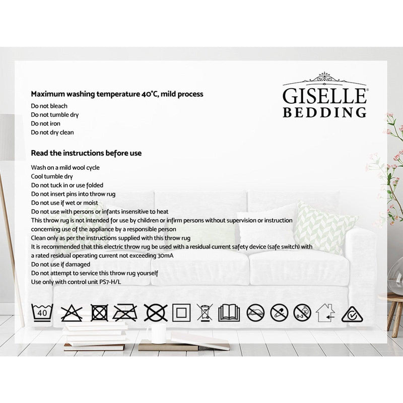 Giselle Bedding Heated Electric Throw Rug Fleece Sunggle Blanket Washable Charcoal - John Cootes