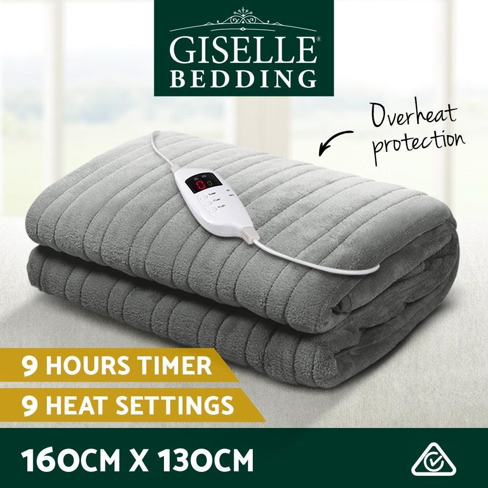 Giselle Bedding Heated Electric Throw Rug Fleece Sunggle Blanket Washable Silver - John Cootes