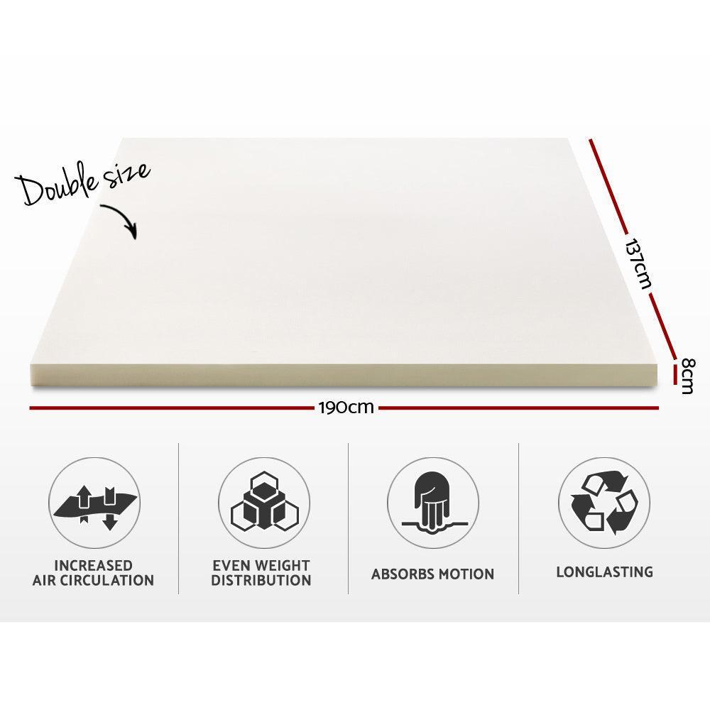 Giselle Bedding Memory Foam Mattress Topper w/Cover 8cm - Double - John Cootes