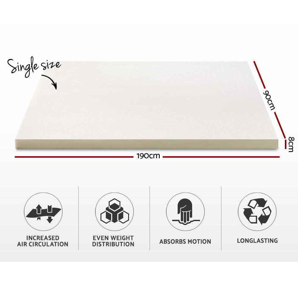 Giselle Bedding Memory Foam Mattress Topper w/Cover 8cm - Single - John Cootes