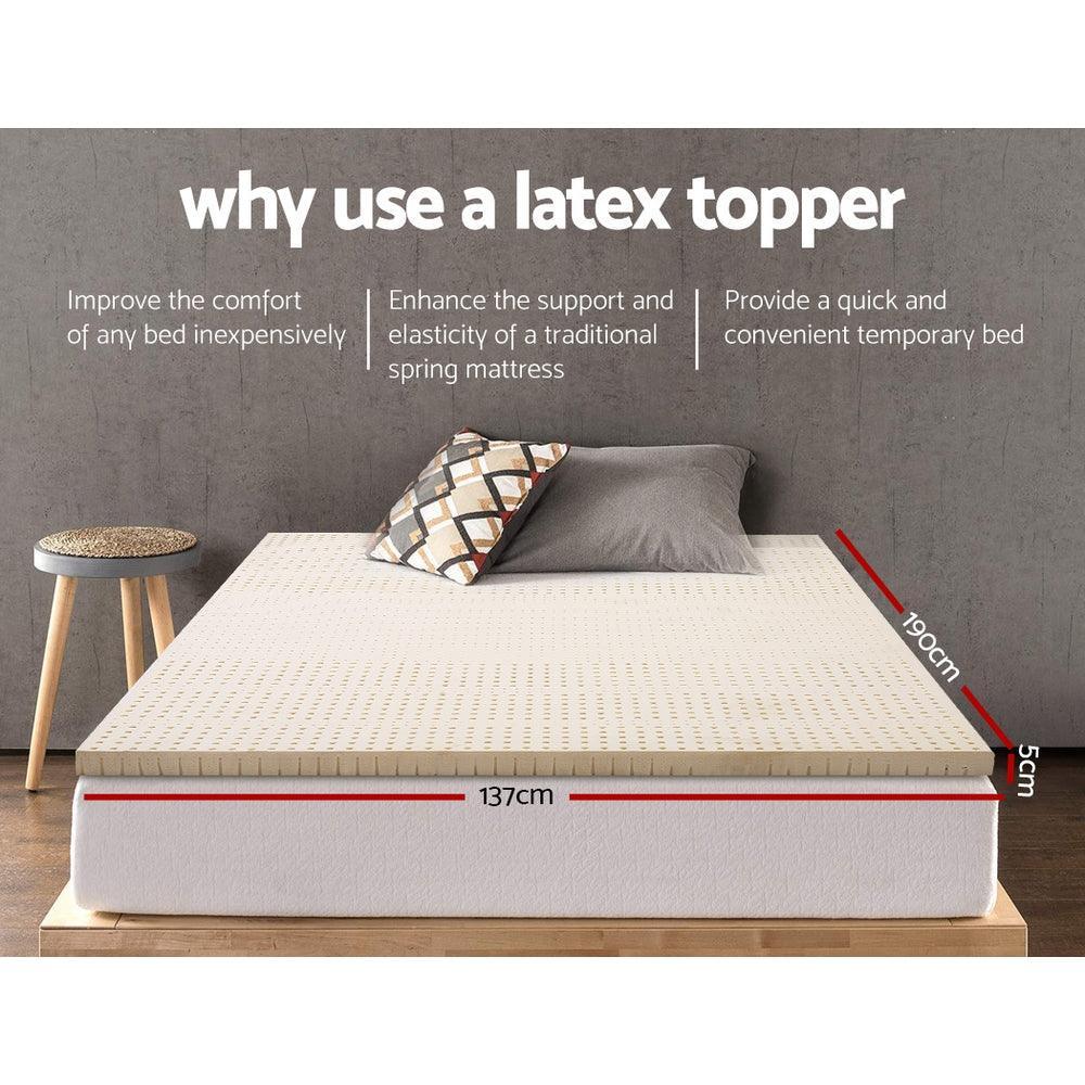 Giselle Bedding Pure Natural Latex Mattress Topper 7 Zone 5cm Double - John Cootes