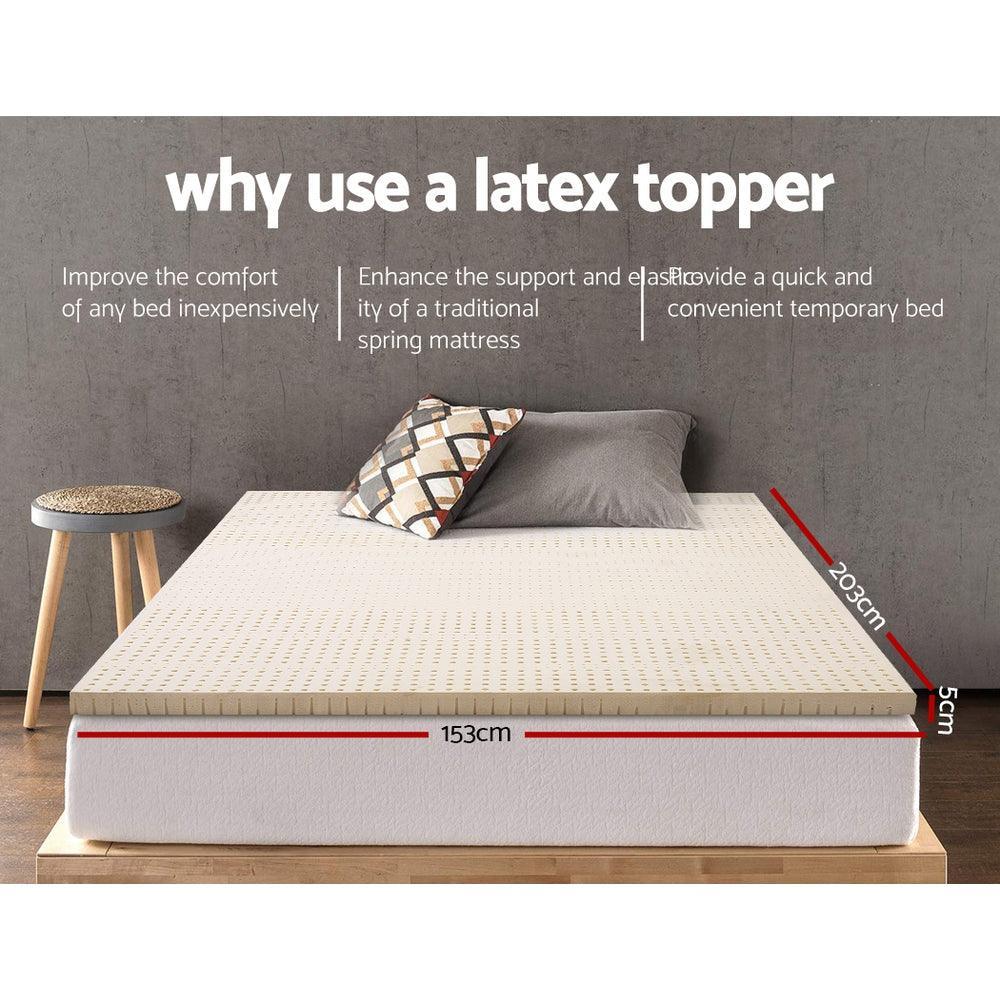 Giselle Bedding Pure Natural Latex Mattress Topper 7 Zone 5cm Queen - John Cootes