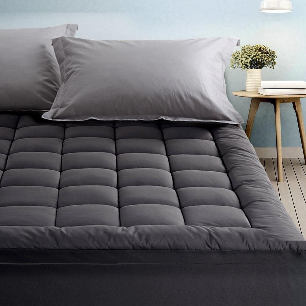 Giselle Double Mattress Topper Pillowtop 1000GSM Charcoal Microfibre Bamboo Fibre Filling Protector - John Cootes