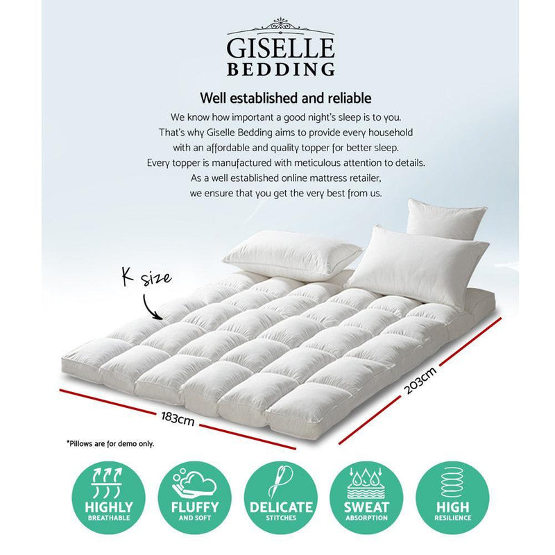 Giselle King Mattress Topper Pillowtop 1000GSM Microfibre Filling Protector - John Cootes