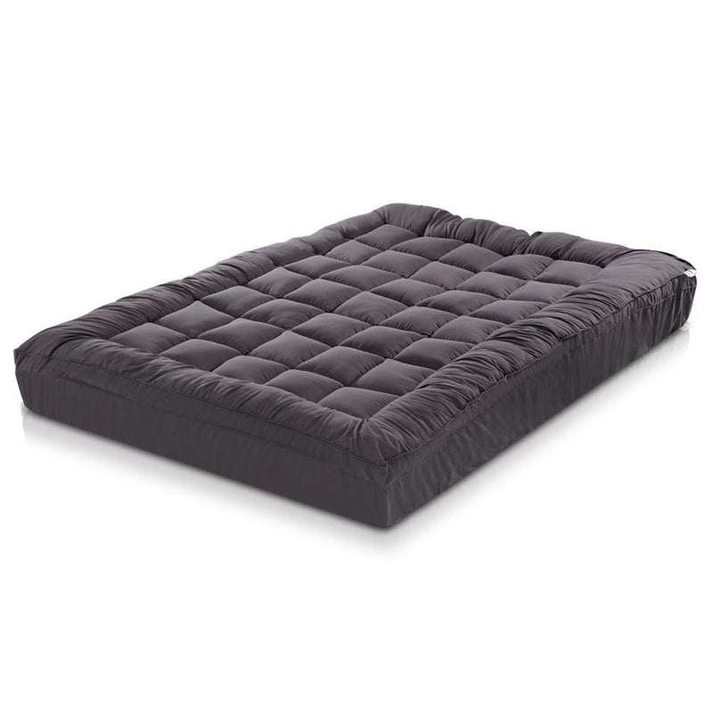 Giselle King Single Mattress Topper Pillowtop 1000GSM Charcoal Microfibre Bamboo Fibre Filling Protector - John Cootes