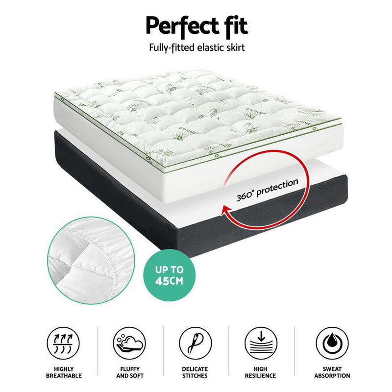 Giselle Pillowtop Topper Mattress Toppers Bamboo Fabric Fibre Bed Pad Protector - John Cootes