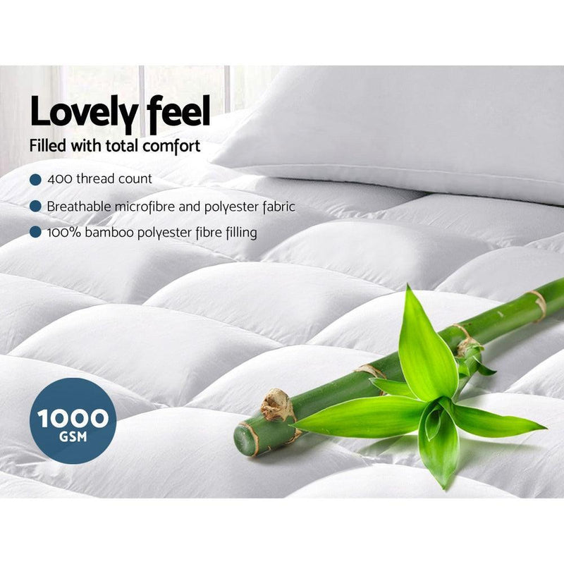 Giselle Queen Mattress Topper Bamboo Fibre Pillowtop Protector - John Cootes