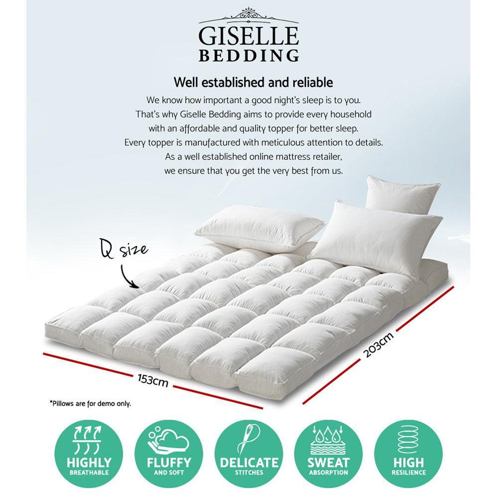 Giselle Queen Mattress Topper Pillowtop 1000GSM Microfibre Filling Protector - John Cootes