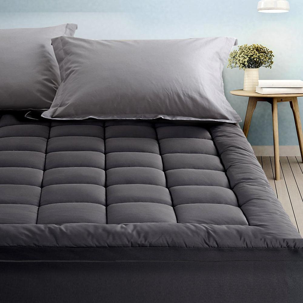 Giselle Single Mattress Topper Pillowtop 1000GSM Charcoal Microfibre Bamboo Fibre Filling Protector - John Cootes