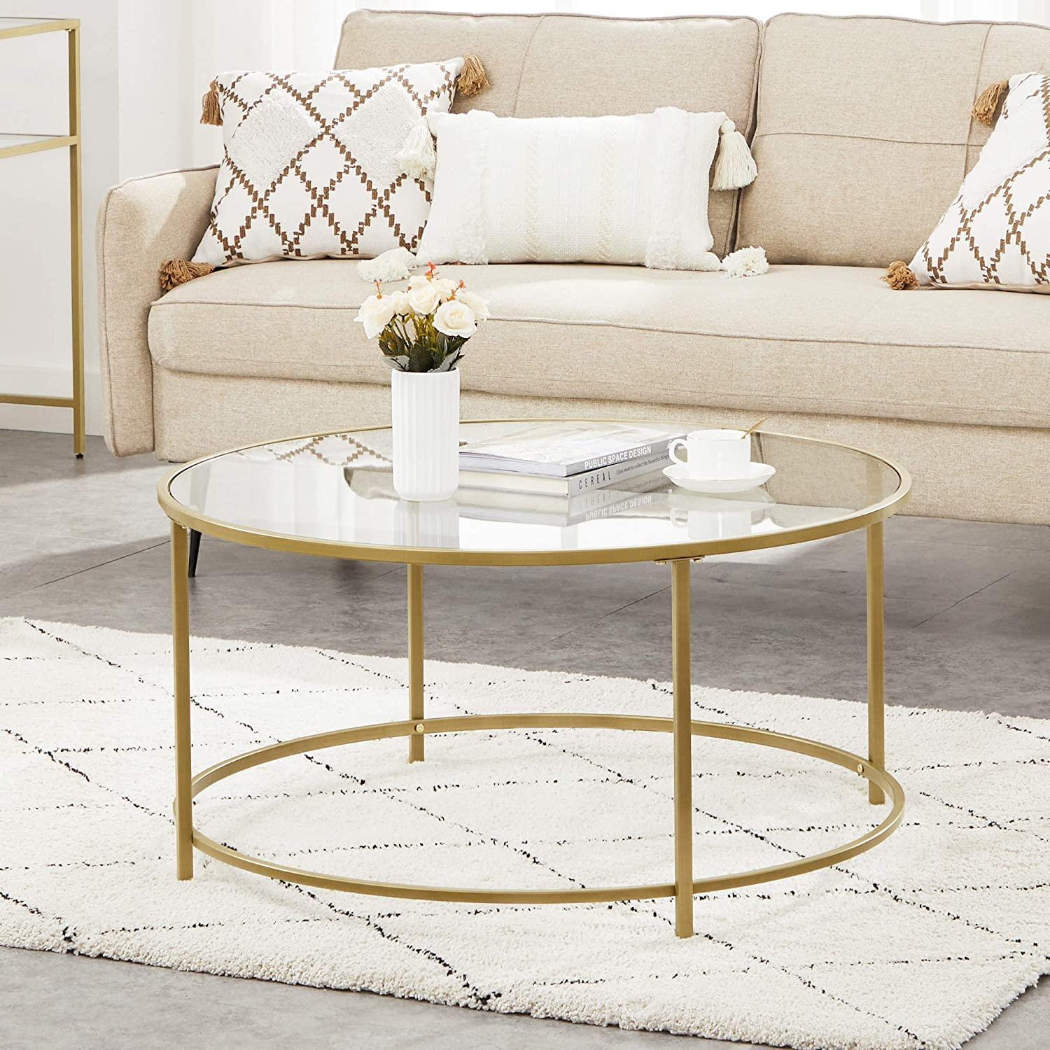 Gold Glass Table with Golden Iron Frame Stable and Robust Tempered Glass - John Cootes