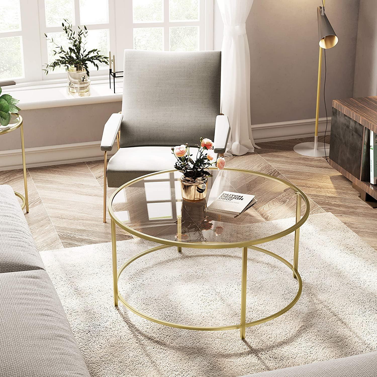 Gold Glass Table with Golden Iron Frame Stable and Robust Tempered Glass - John Cootes