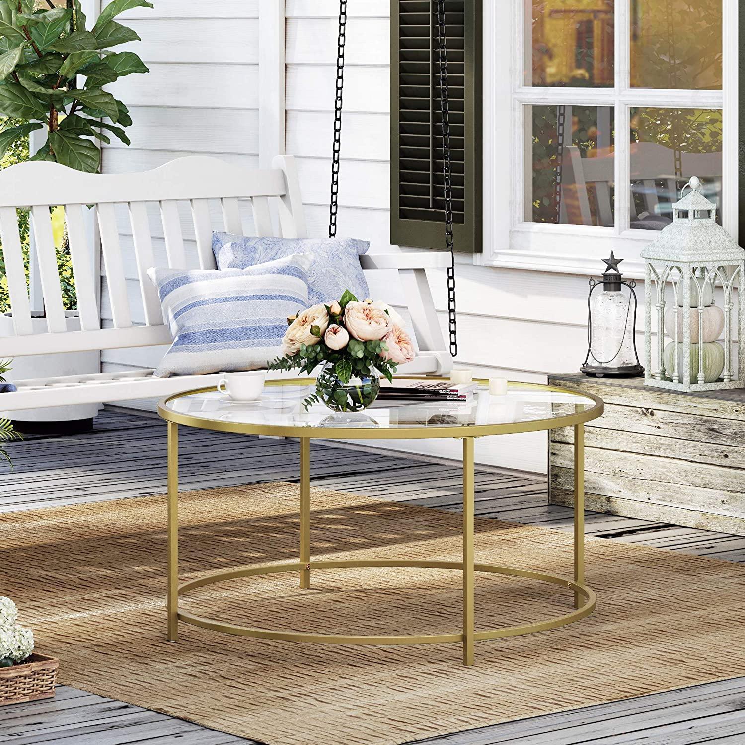 Gold Glass Table with Golden Iron Frame Stable and Robust Tempered Glass - John Cootes