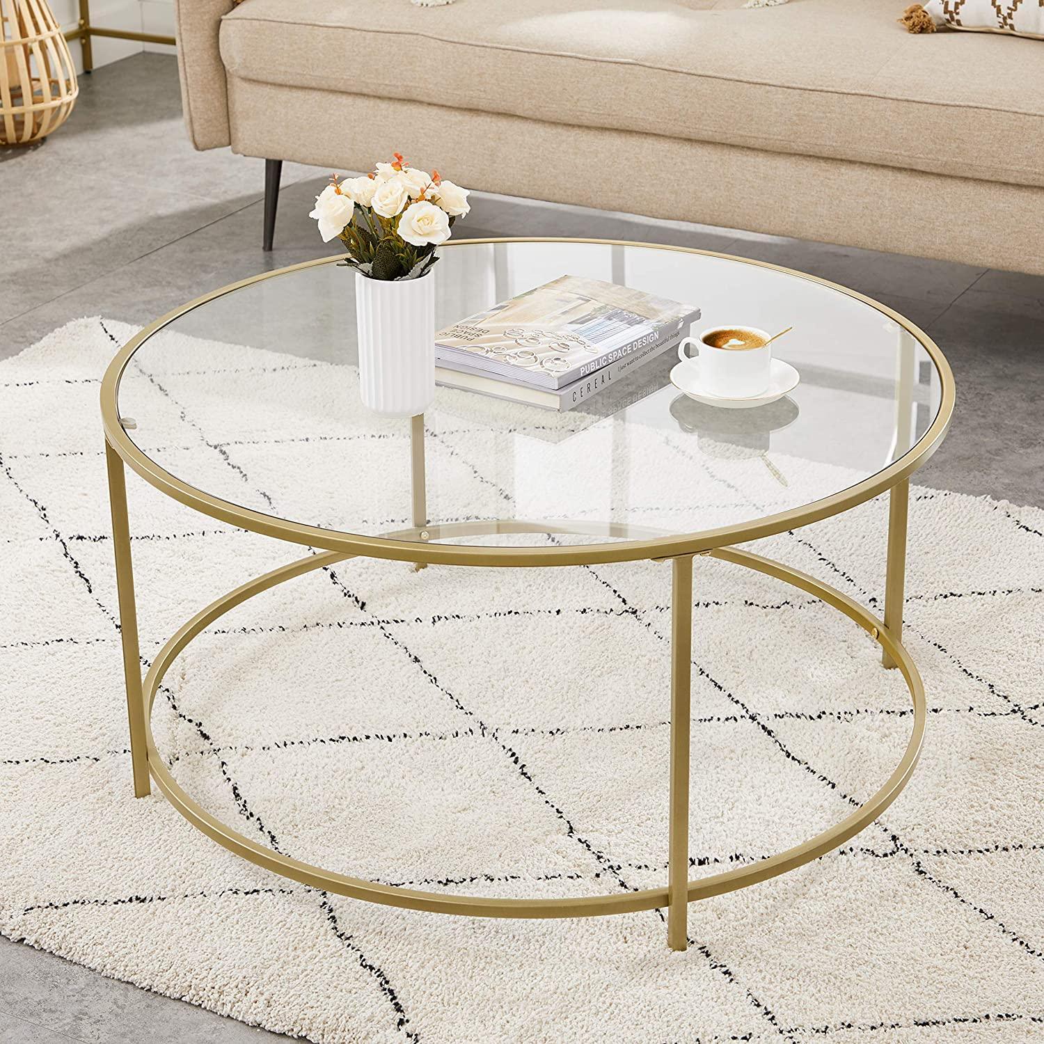 Gold Glass Table with Golden Iron Frame Stable and Robust Tempered Glass - John Cootes