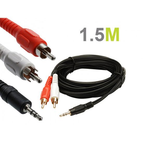 Gold plated 1.5m 3.5mm Male to 2RCA 2 RCA Female Connector Audio Cable - John Cootes