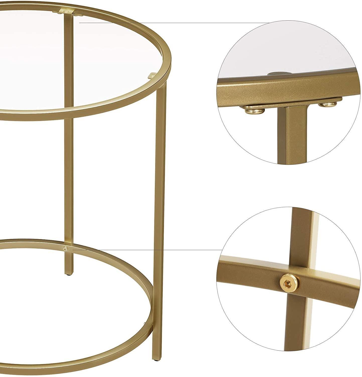 Gold Round Side Table with Golden Metal Frame Robust and Stable - John Cootes