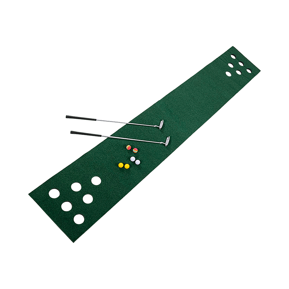 Golf Beer Pong Game Toy Set Green Golf Putting Matt with 2 Putters, 6 Balls - John Cootes