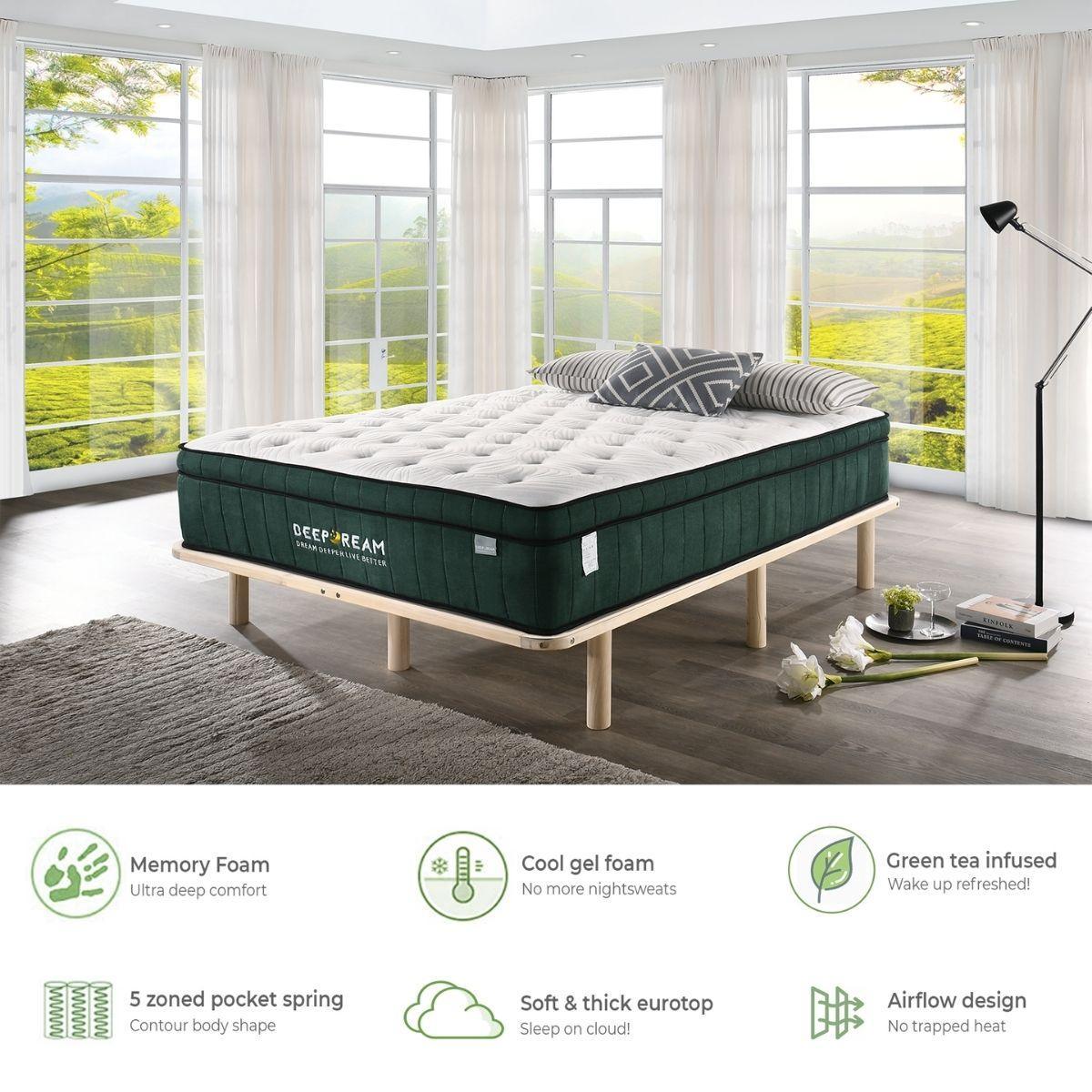 Green Tea Cool Gel Memory Foam Mattress 36cm 5 Zone King Single - John Cootes