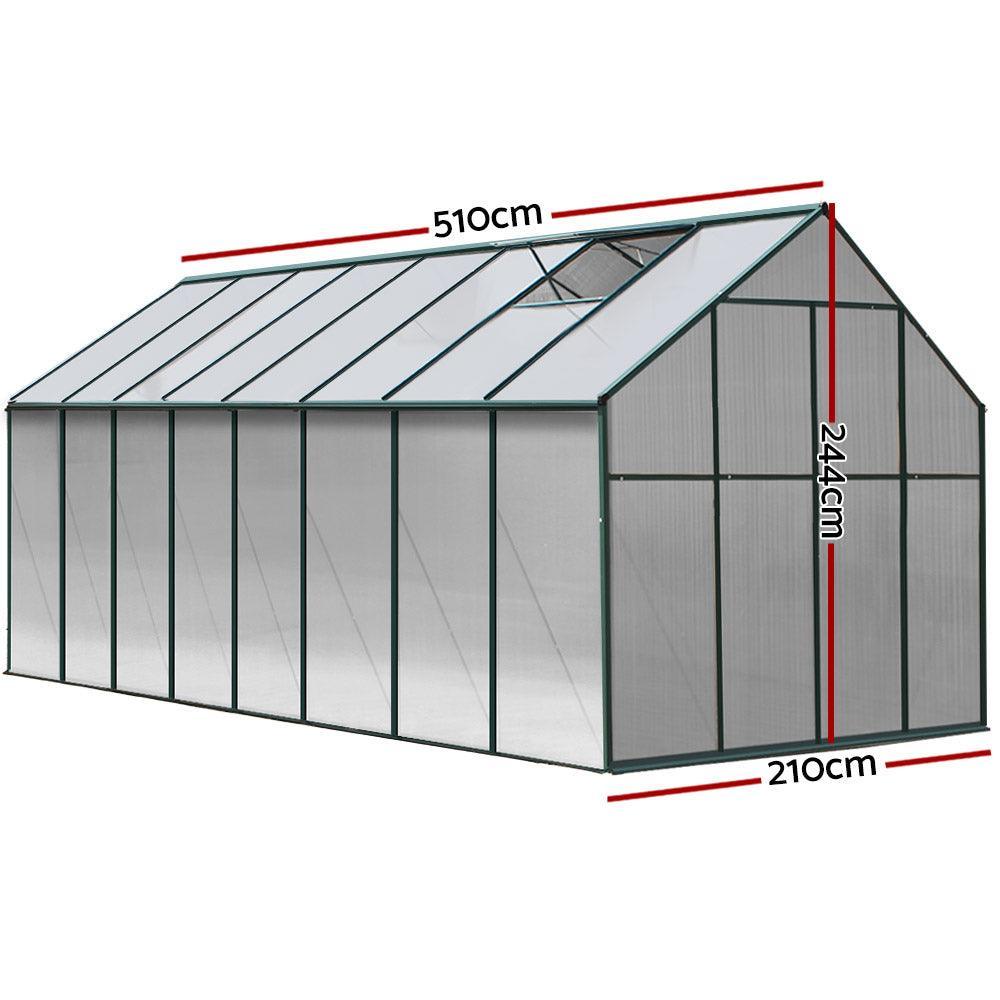 Greenfingers Aluminium Greenhouse Polycarbonate Green House Garden Shed 5.1x2.44M - John Cootes