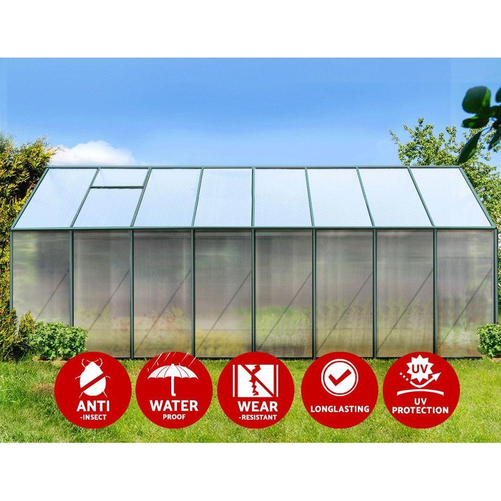 Greenfingers Aluminium Greenhouse Polycarbonate Green House Garden Shed 5.1x2.44M - John Cootes