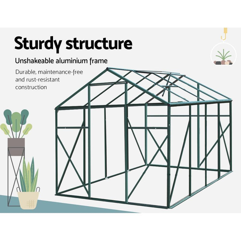 Greenfingers Aluminum Greenhouse Green House Garden Shed Polycarbonate 2.52x1.9M - John Cootes