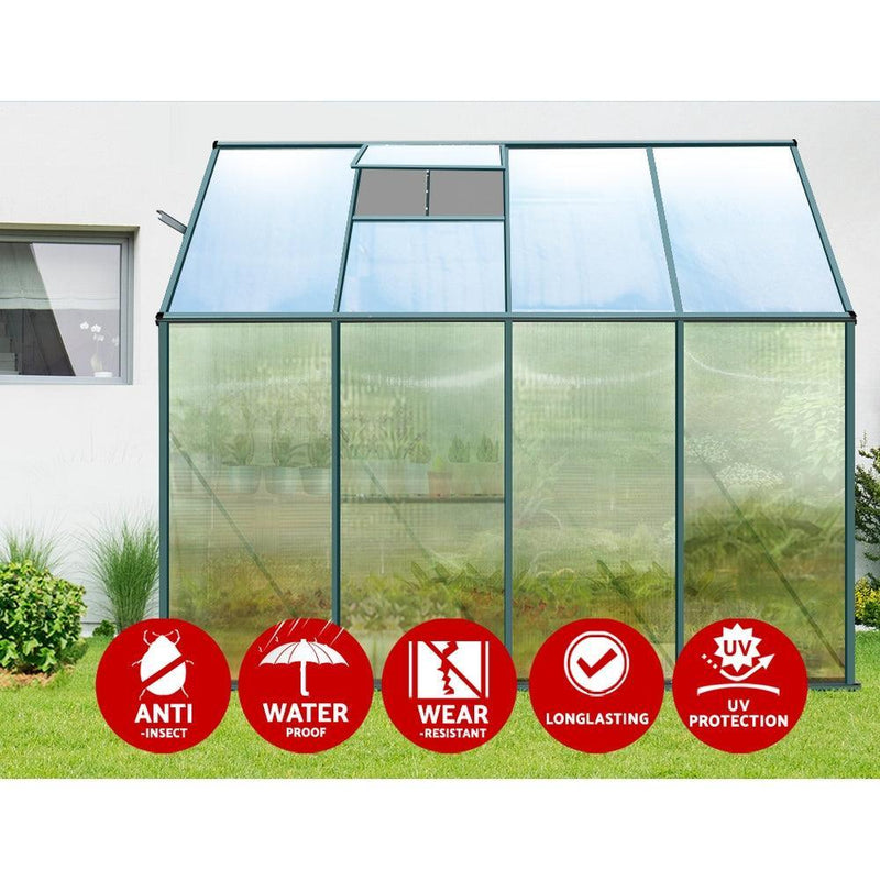 Greenfingers Greenhouse Aluminium Green House Garden Polycarbonate 2.52x1.27M - John Cootes
