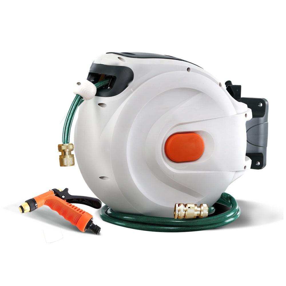 Greenfingers Retractable Hose Reel 20M Garden Water Brass Spray Gun Auto Rewind - John Cootes