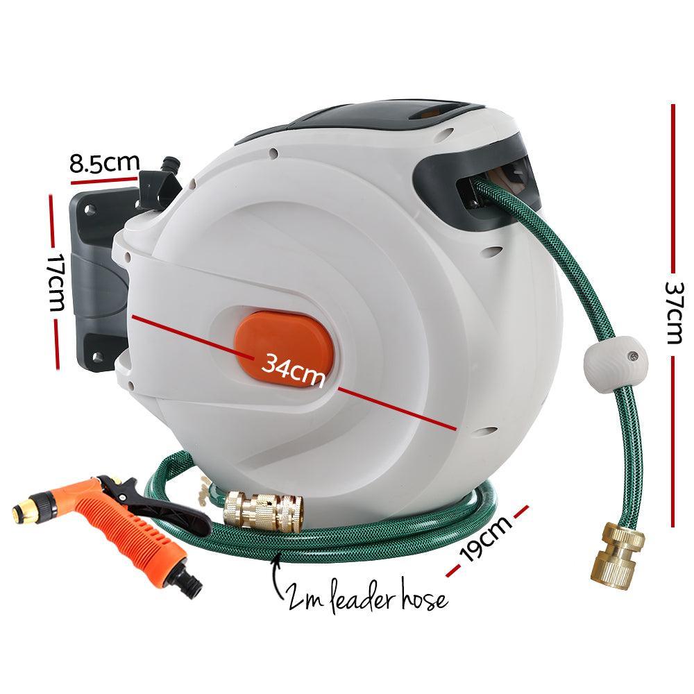 Greenfingers Retractable Hose Reel 20M Garden Water Brass Spray Gun Auto Rewind - John Cootes