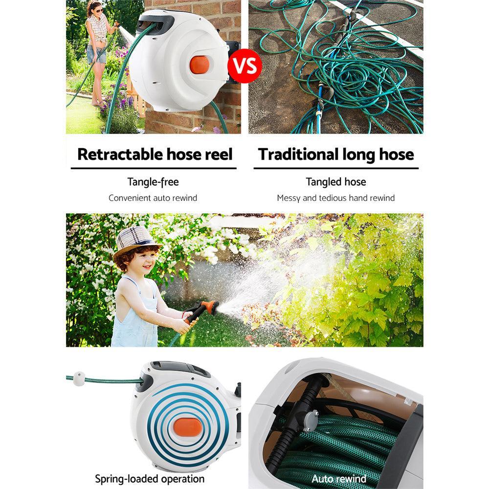 Greenfingers Retractable Hose Reel 20M Garden Water Spray Gun Auto Rewind - John Cootes