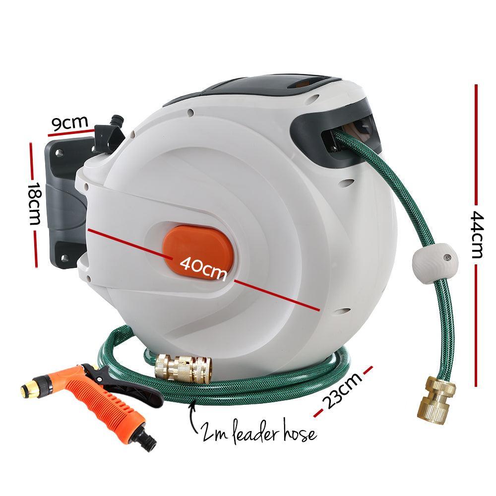 Greenfingers Retractable Hose Reel 30M Garden Water Brass Spray Gun Auto Rewind - John Cootes