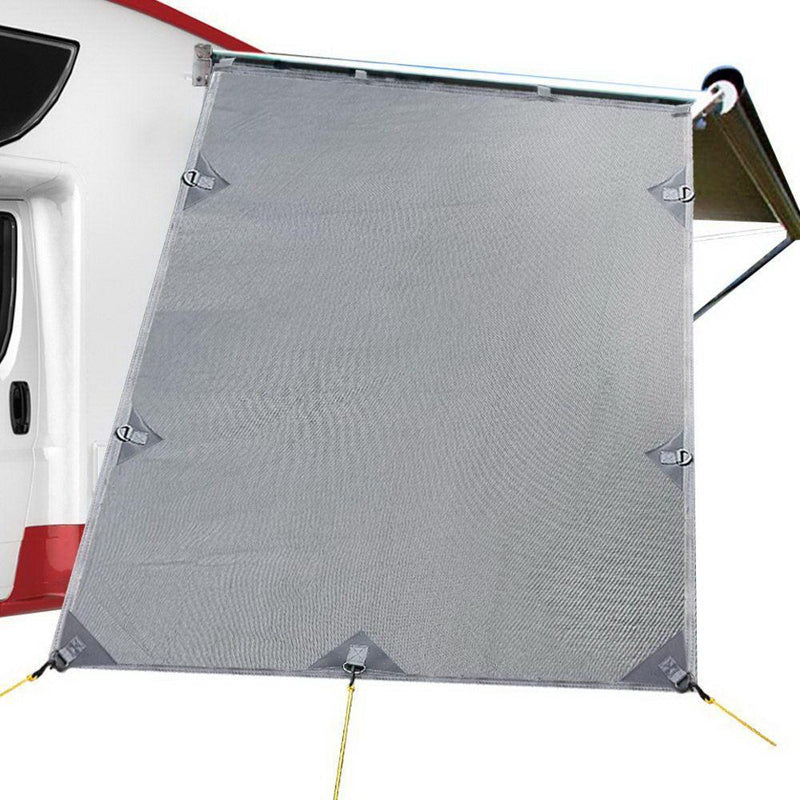Grey Caravan Privacy Screen 1.95 x 2.2M End Wall Side Sun Shade Roll Out Awning - John Cootes