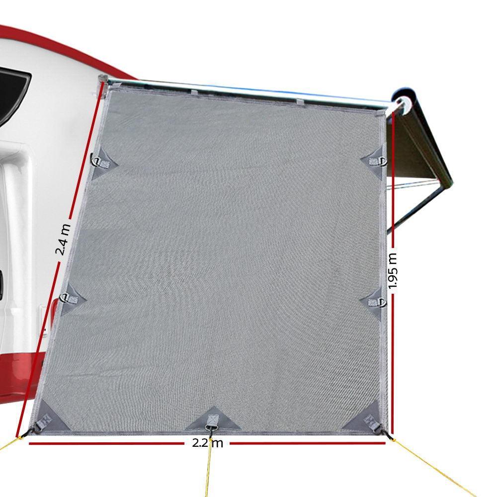 Grey Caravan Privacy Screen 1.95 x 2.2M End Wall Side Sun Shade Roll Out Awning - John Cootes