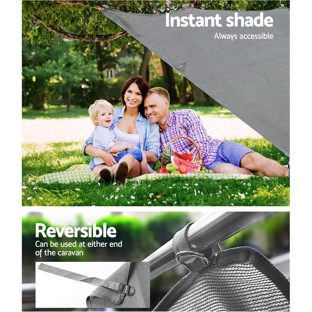 Grey Caravan Privacy Screen 1.95 x 2.2M End Wall Side Sun Shade Roll Out Awning - John Cootes