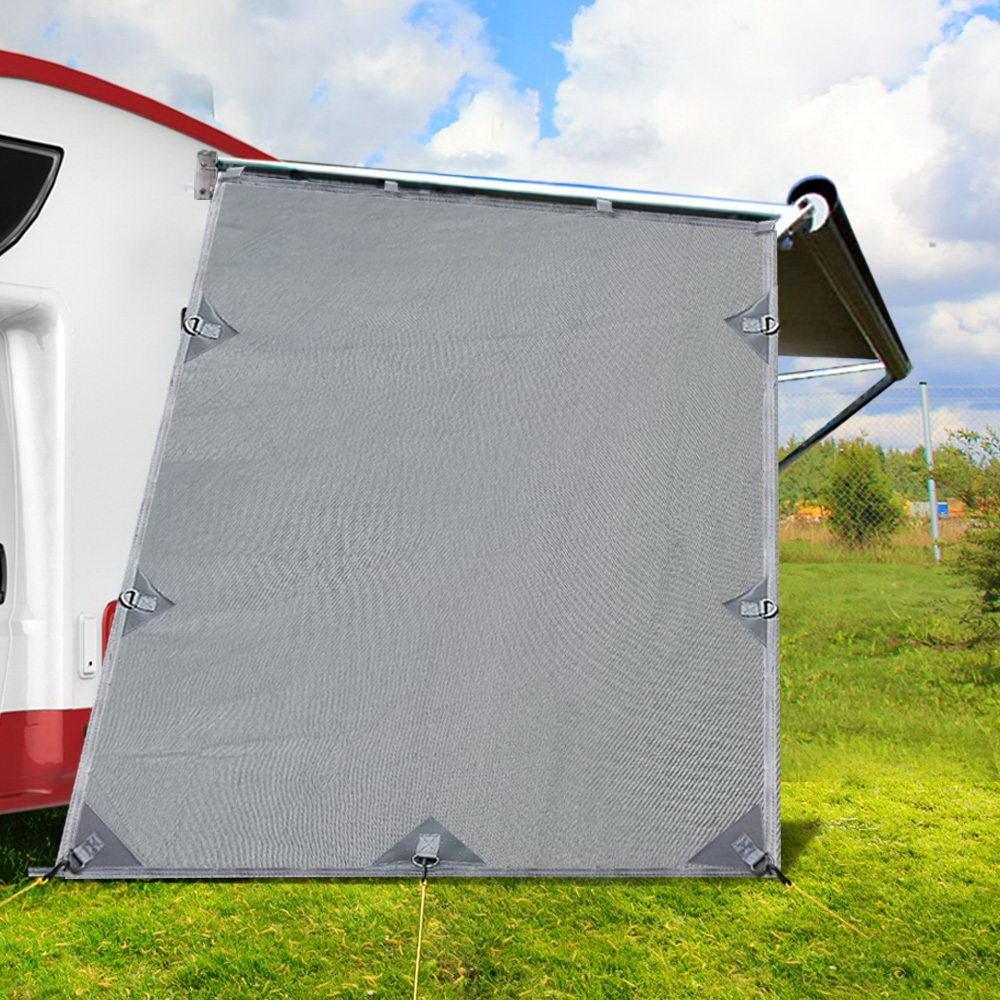 Grey Caravan Privacy Screen 1.95 x 2.2M End Wall Side Sun Shade Roll Out Awning - John Cootes
