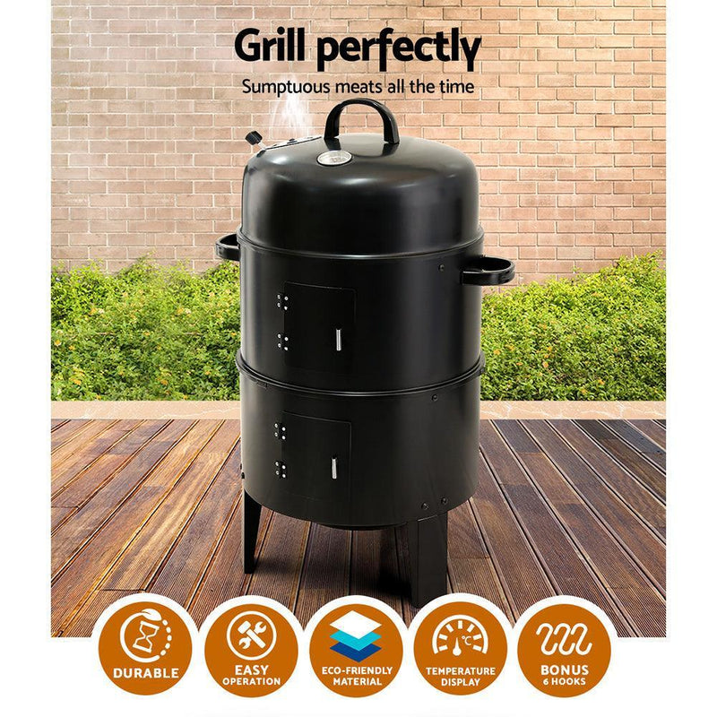 Grillz 3-in-1 Charcoal BBQ Smoker - Black - John Cootes
