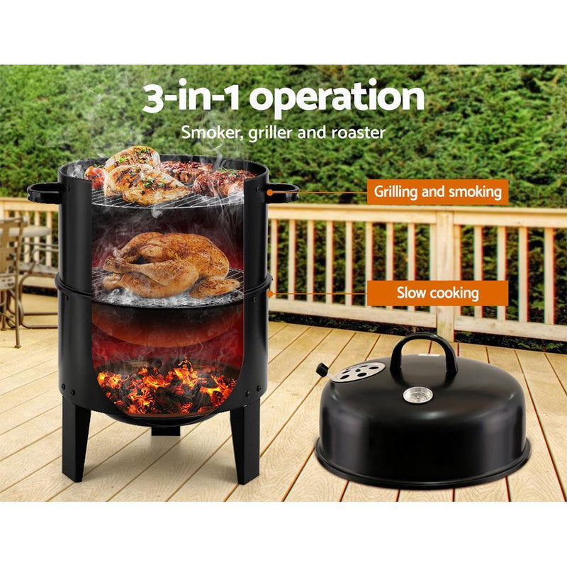 Grillz 3-in-1 Charcoal BBQ Smoker - Black - John Cootes