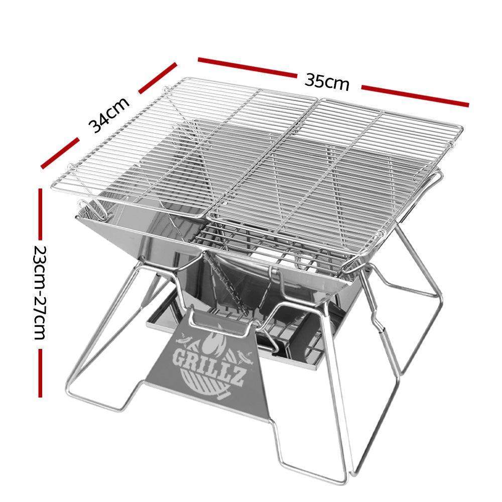 Grillz Camping Fire Pit BBQ 2-in-1 Grill Smoker Outdoor Portable Stainless Steel - John Cootes