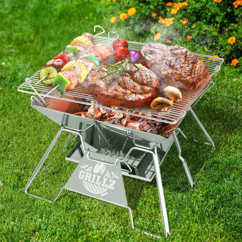 Grillz Camping Fire Pit BBQ 2-in-1 Grill Smoker Outdoor Portable Stainless Steel - John Cootes