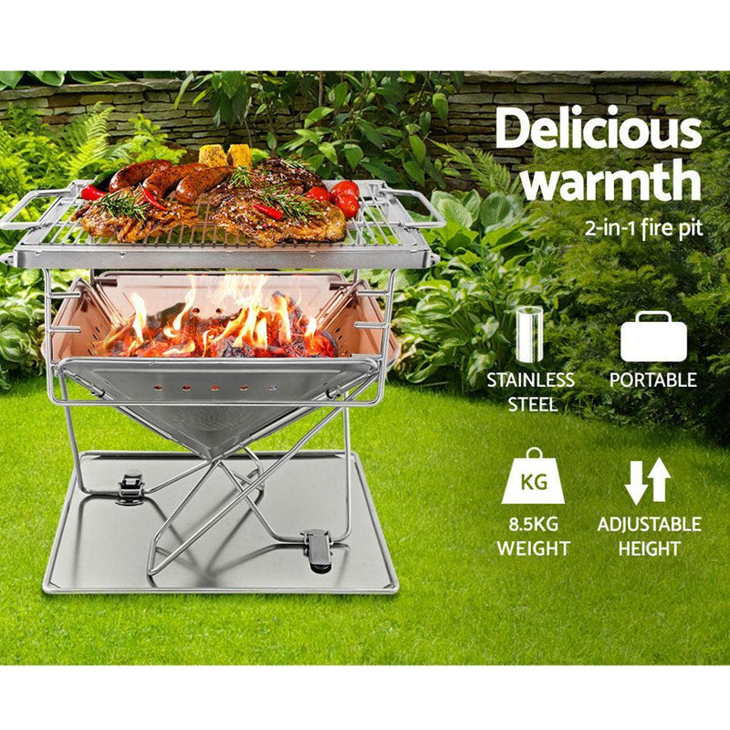 Grillz Camping Fire Pit BBQ Portable Folding Stainless Steel Stove Outdoor Pits - John Cootes