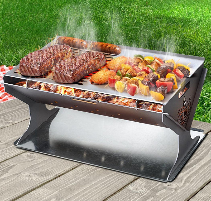 Grillz Fire Pit BBQ Outdoor Camping Portable Patio Heater Folding Packed Steel - John Cootes