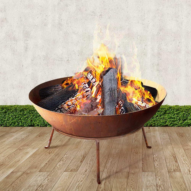 Grillz Fire Pit Outdoor Heater Charcoal Rustic Burner Steel Fireplace 70CM - John Cootes