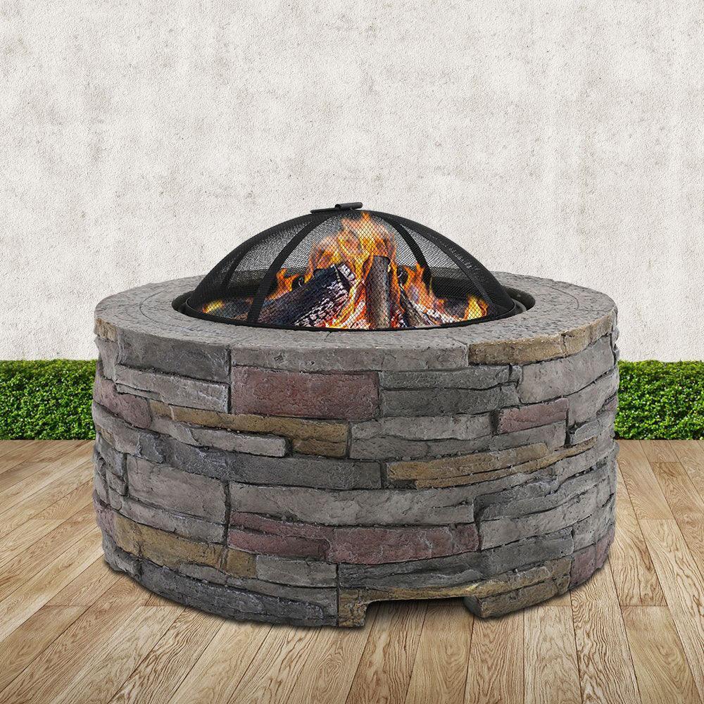 Grillz Fire Pit Outdoor Table Charcoal Fireplace Garden Firepit Heater - John Cootes