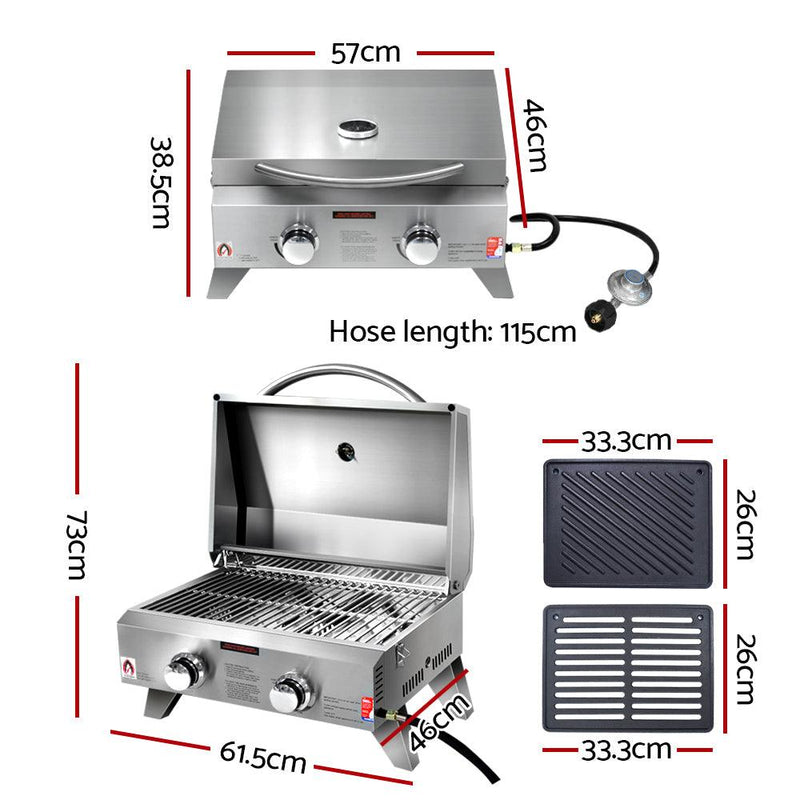 Grillz Portable Gas BBQ LPG Oven Camping Cooker Grill 2 Burners Stove Outdoor - John Cootes