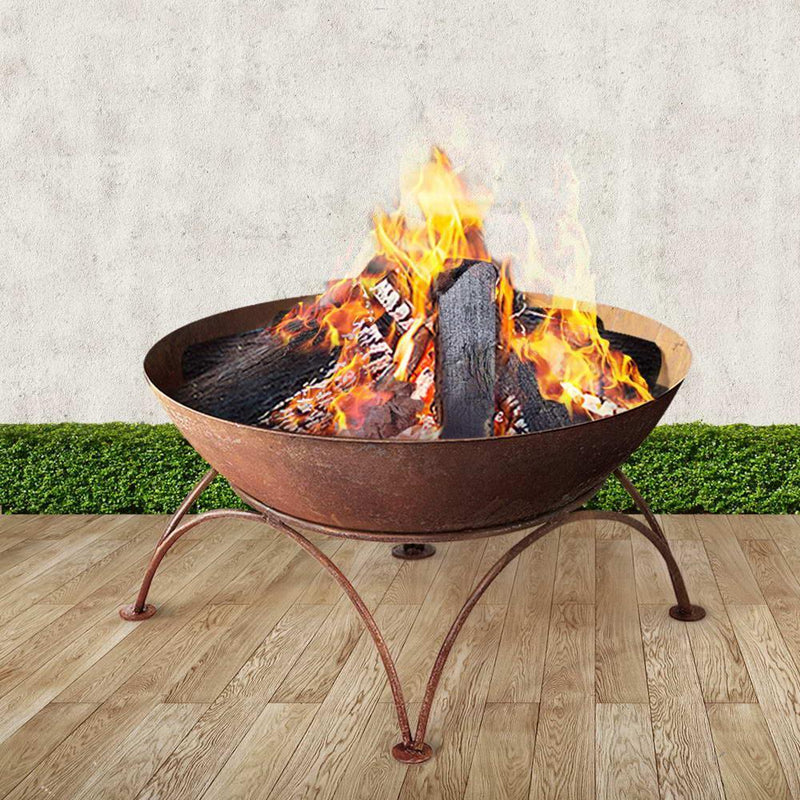 Grillz Rustic Fire Pit Brazier Portable Charcoal Iron Bowl Outdoor Wood Burner 70CM - John Cootes