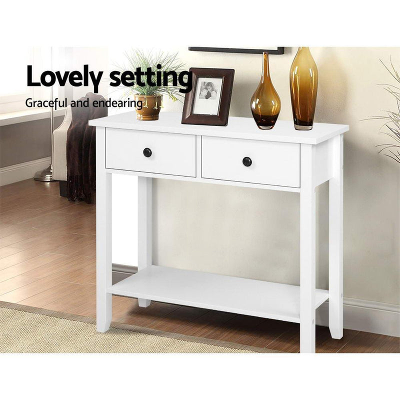 Hallway Console Table Hall Side Entry 2 Drawers Display White Desk Furniture - John Cootes