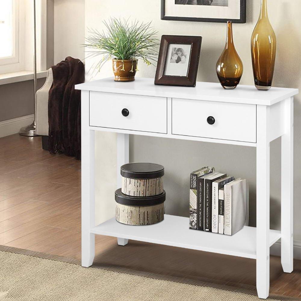 Hallway Console Table Hall Side Entry 2 Drawers Display White Desk Furniture - John Cootes