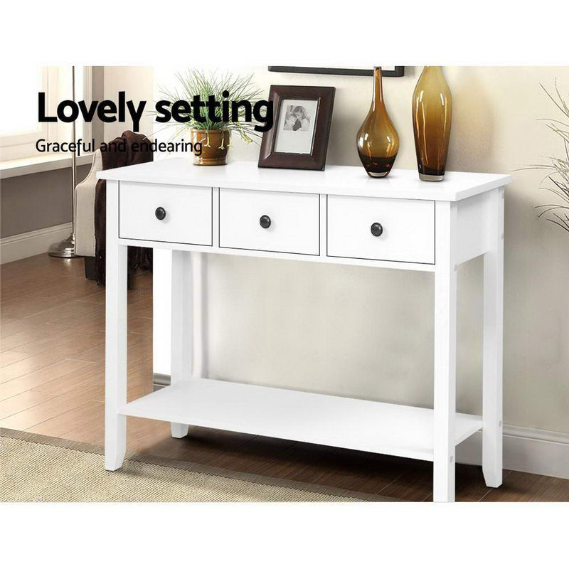 Hallway Console Table Hall Side Entry 3 Drawers Display White Desk Furniture - John Cootes