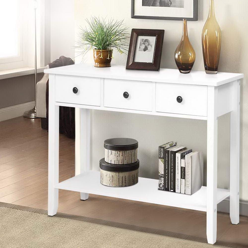 Hallway Console Table Hall Side Entry 3 Drawers Display White Desk Furniture - John Cootes